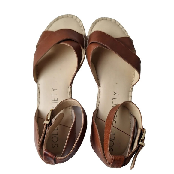 Sole Society Sz9 Brown Saundra Leather CrissCross Ankle Strap Espadrille Sandals - Picture 6 of 16